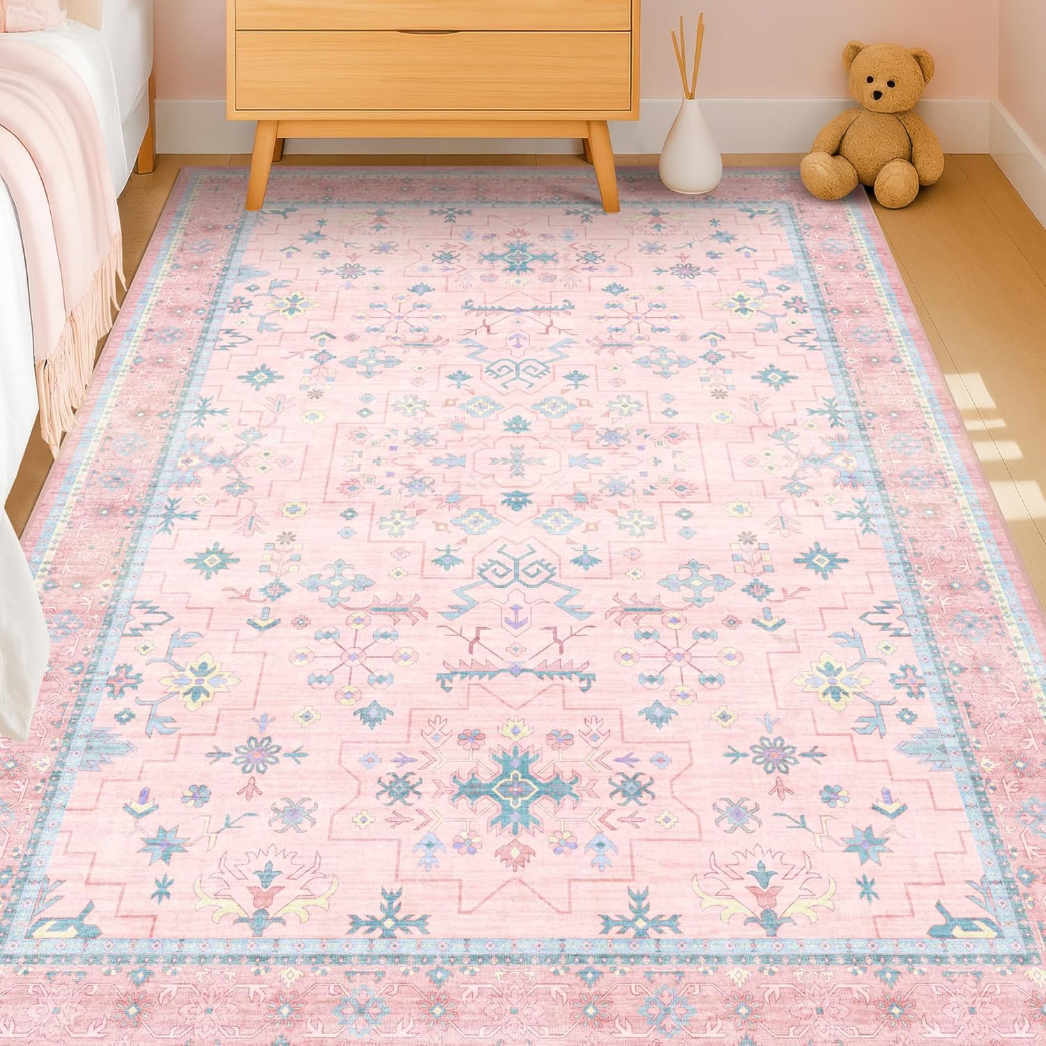 Baby Nursery Vintage - Pink Rugs for Bedroom Girls,Washable Area