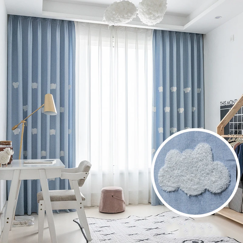 Baby Nursery Curtains - 1PC Cartoon 3D Cloud Blue Blackout