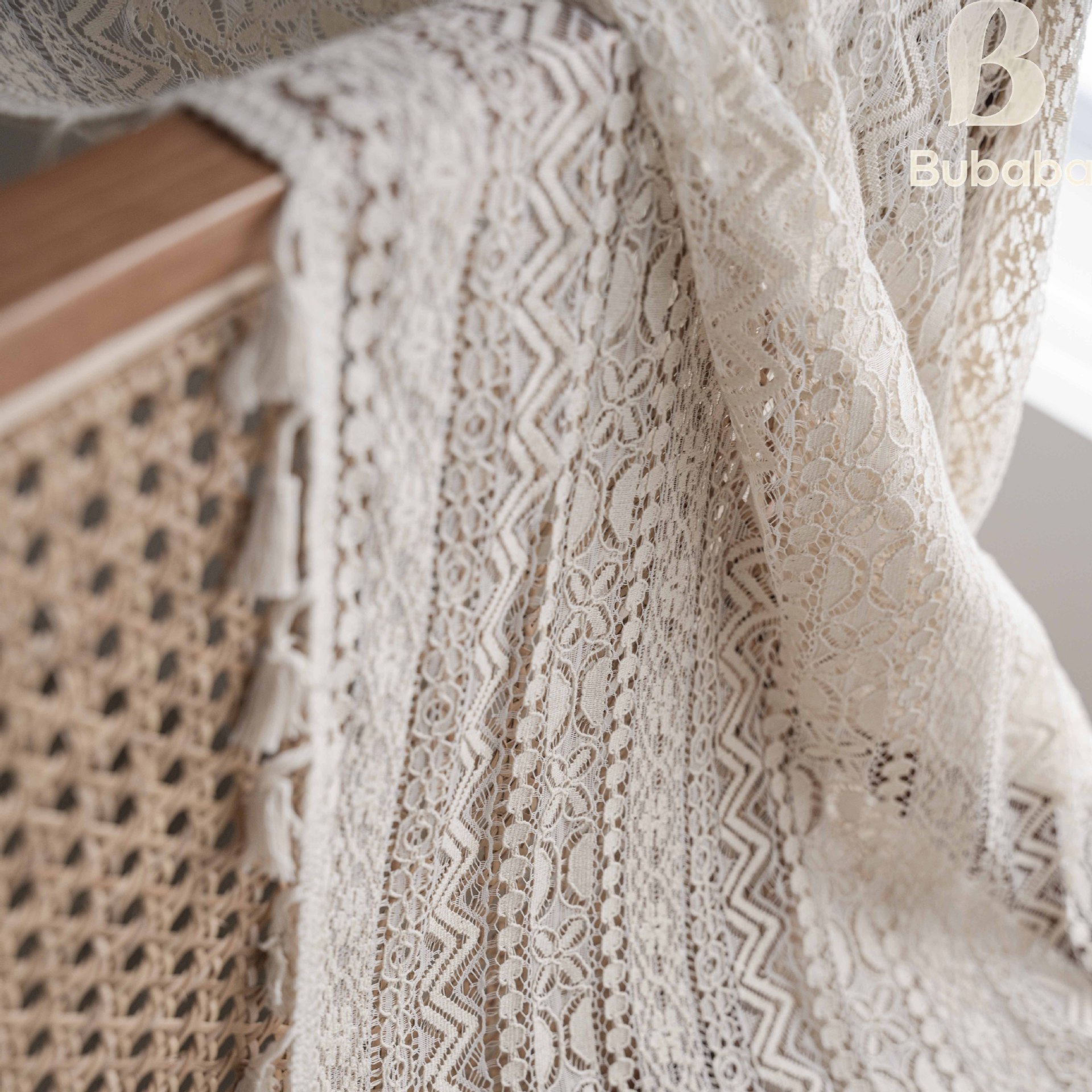 Baby Nursery Curtains - White Tulle Lace Tassels Curtains Geometry