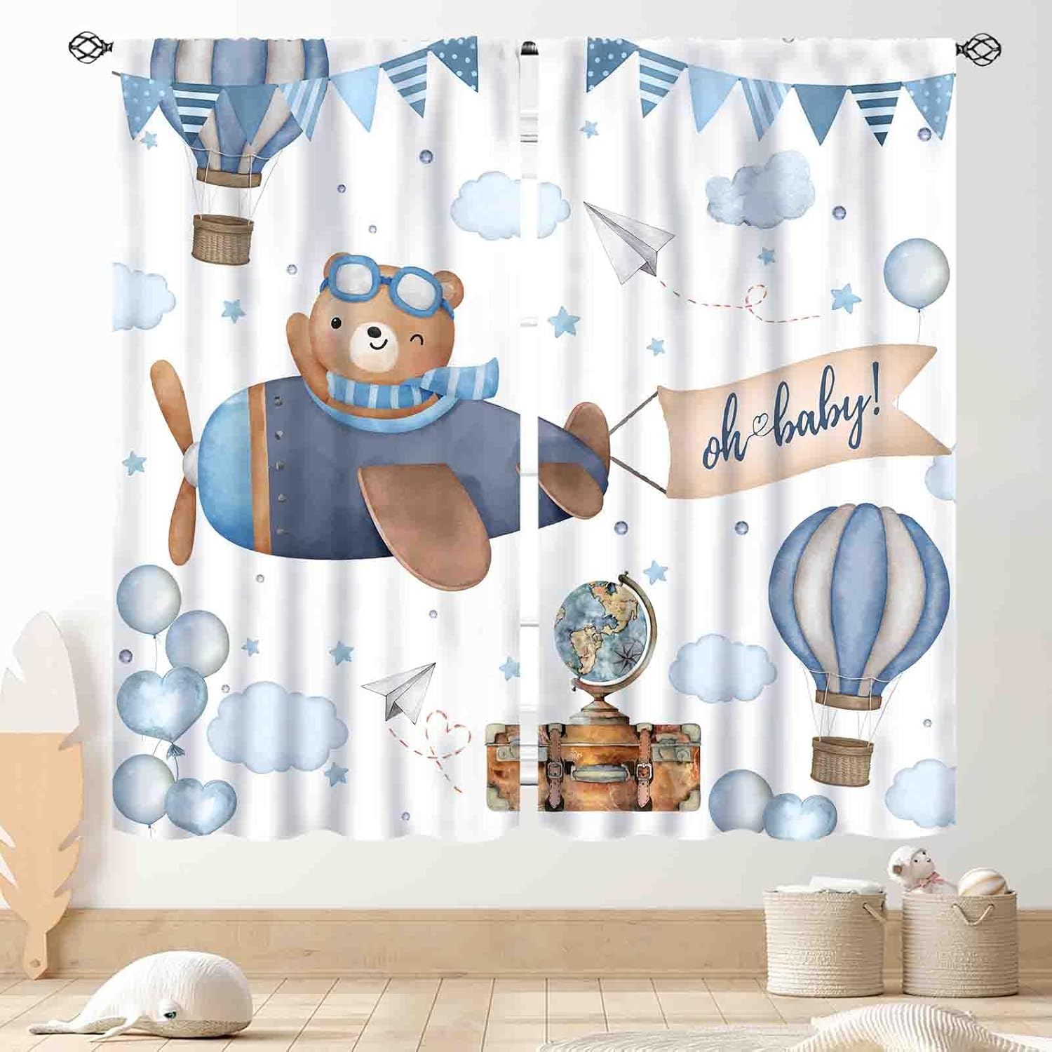 Baby Nursery Youtube - Cute Bear Airplane Curtains Hot Air