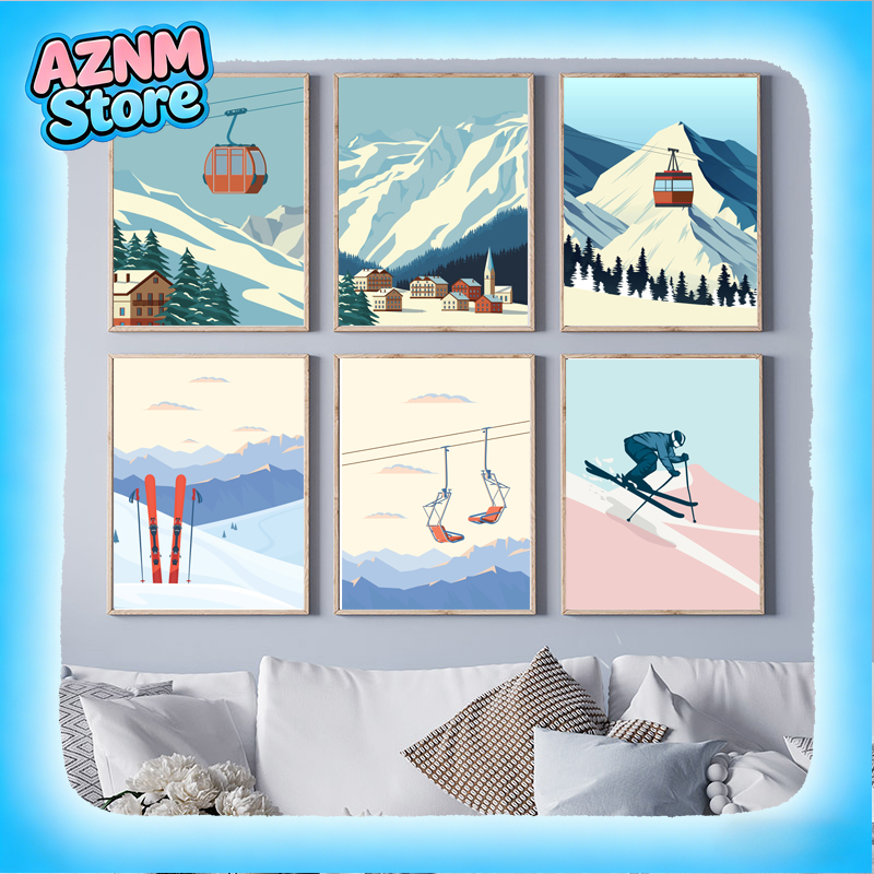 Baby Nursery Vintage - Vintage Minimalist Ski Snowboard Snow Mountain