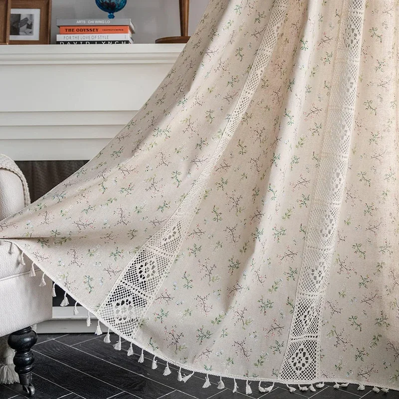 Baby Nursery Curtains - Boho Floral Semi-Blackout Windows Crochet Tassel