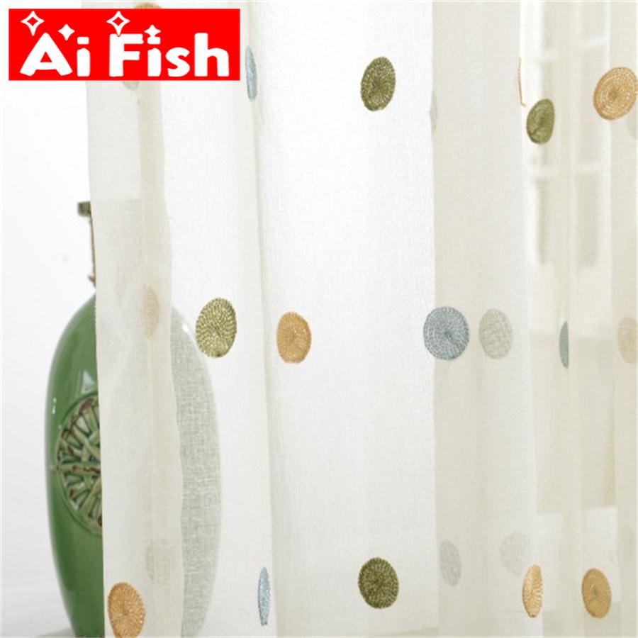 Baby Nursery Curtains - Colorful Circle Embroidery Sheer Curtains For