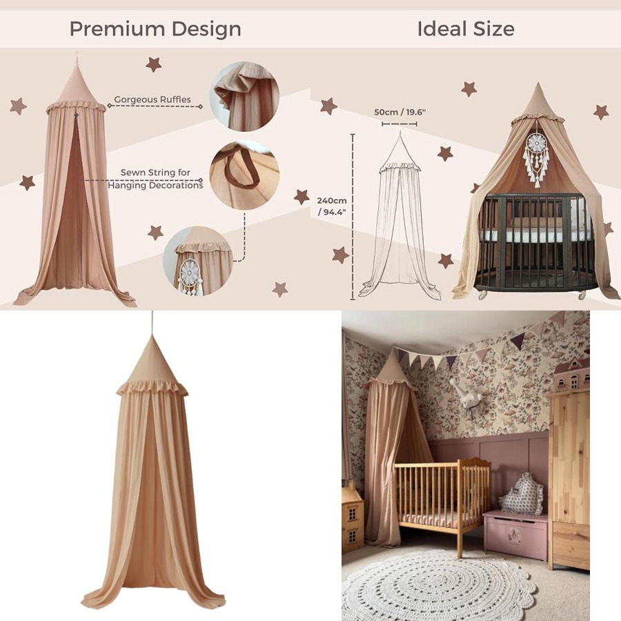 Bed Canopy with Ruffles, Paste - Baby Nursery Curtains recension och pris
