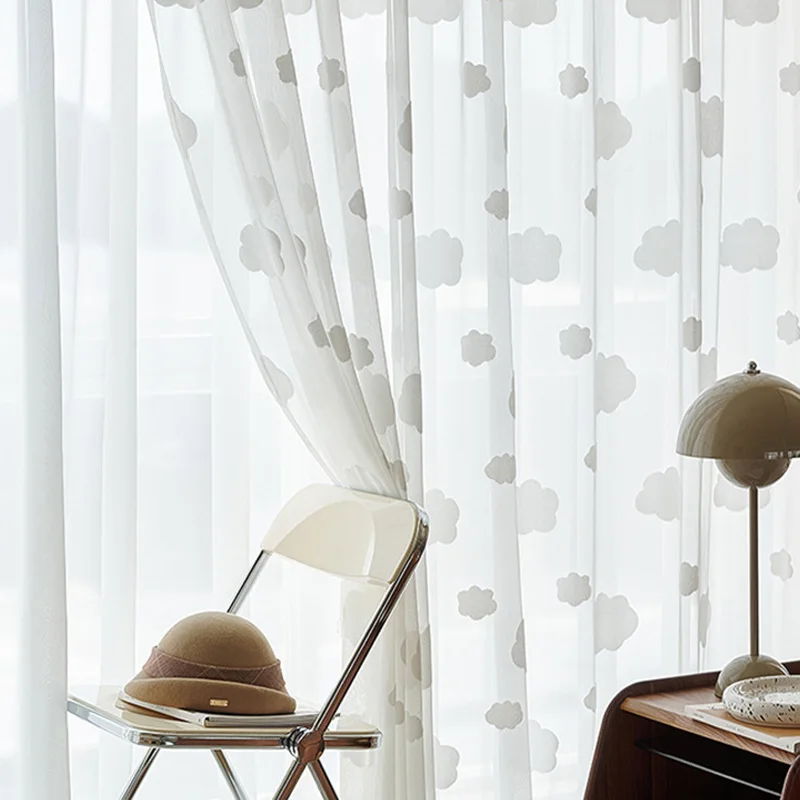 White Cloud Pattern Sheer Curt - Baby Nursery Curtains recension och pris
