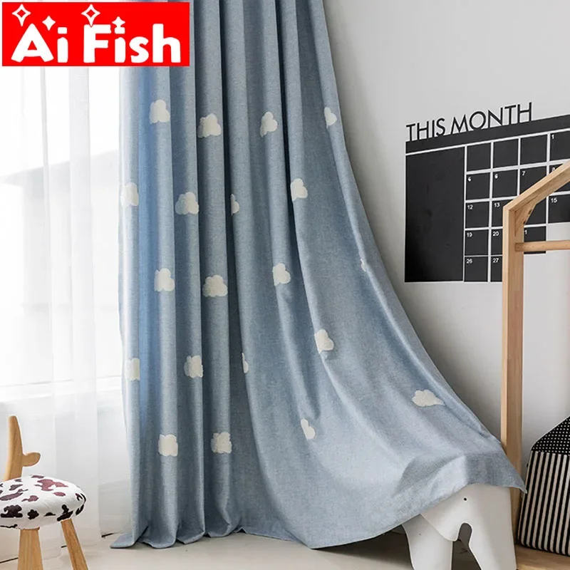 Embroidered Cloud Blue Curtain - Baby Nursery Curtains recension och pris