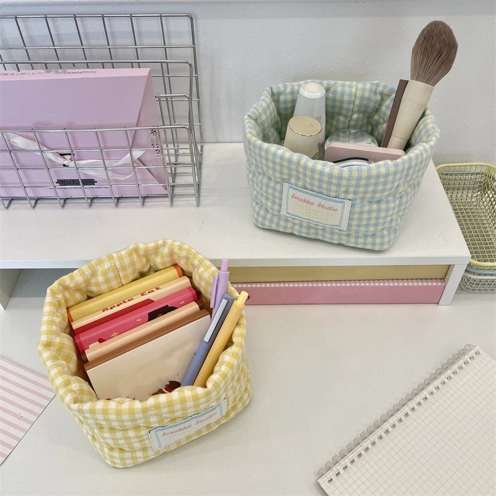 Plaid Stripe Grid Fabric Stora - Baby Nursery Basket recension och pris
