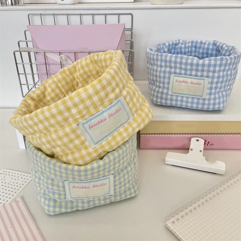 Plaid Stripe Grid Fabric Stora - Baby Nursery Basket recension och pris