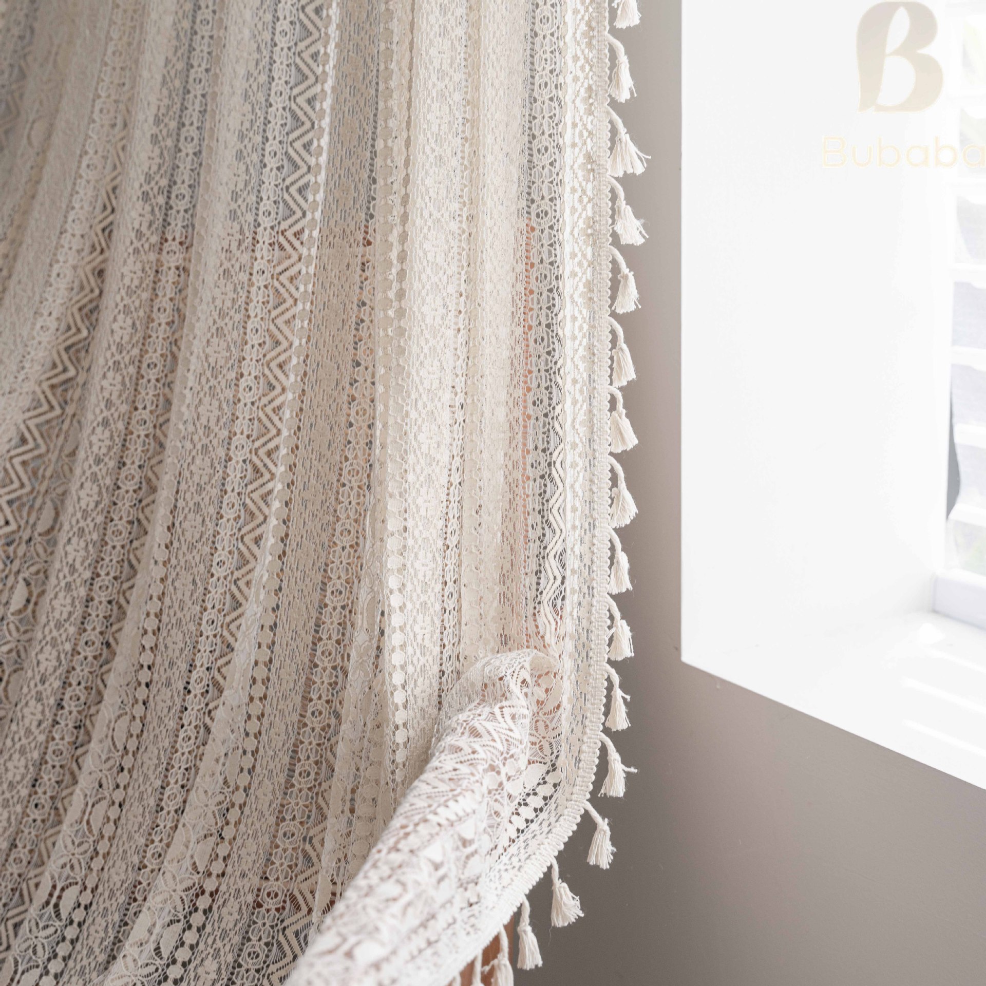 White Tulle Lace Tassels Curta - Baby Nursery Curtains recension och pris