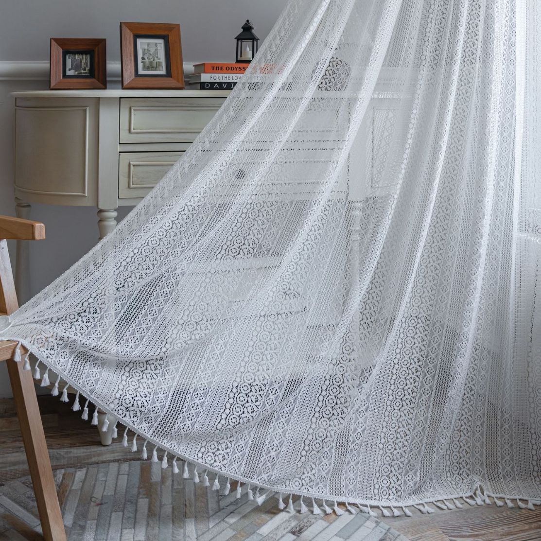 White Tulle Lace Tassels Curta - Baby Nursery Curtains recension och pris