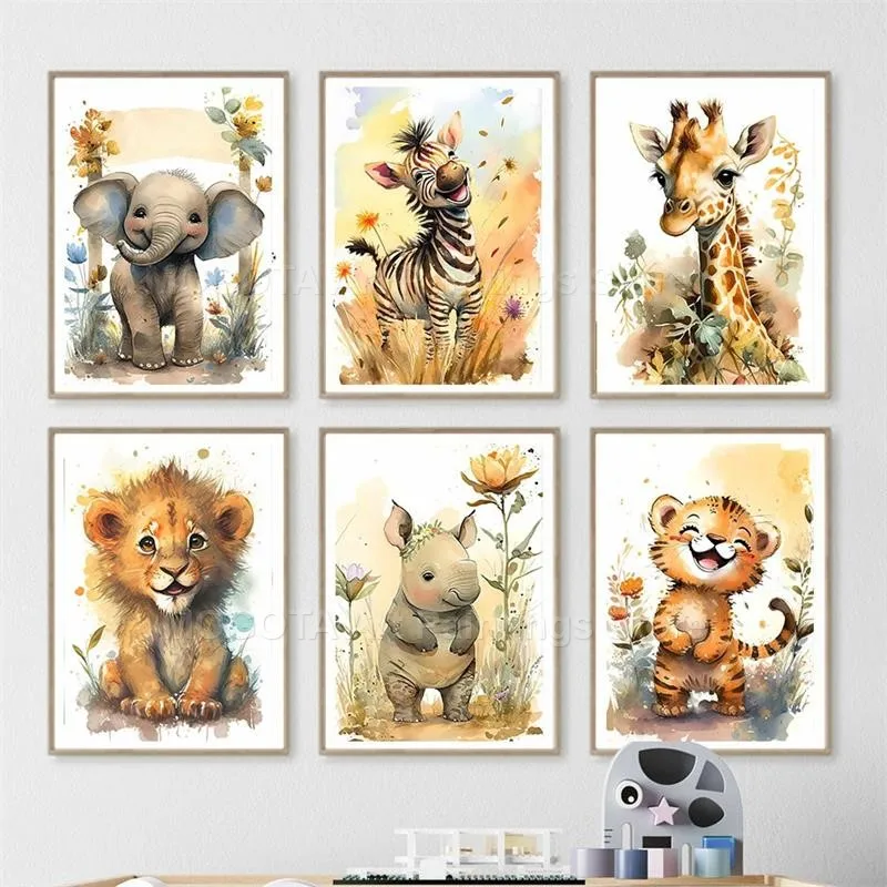 Watercolor Lion Giraffe Tiger  - Baby Nursery Items recension och pris