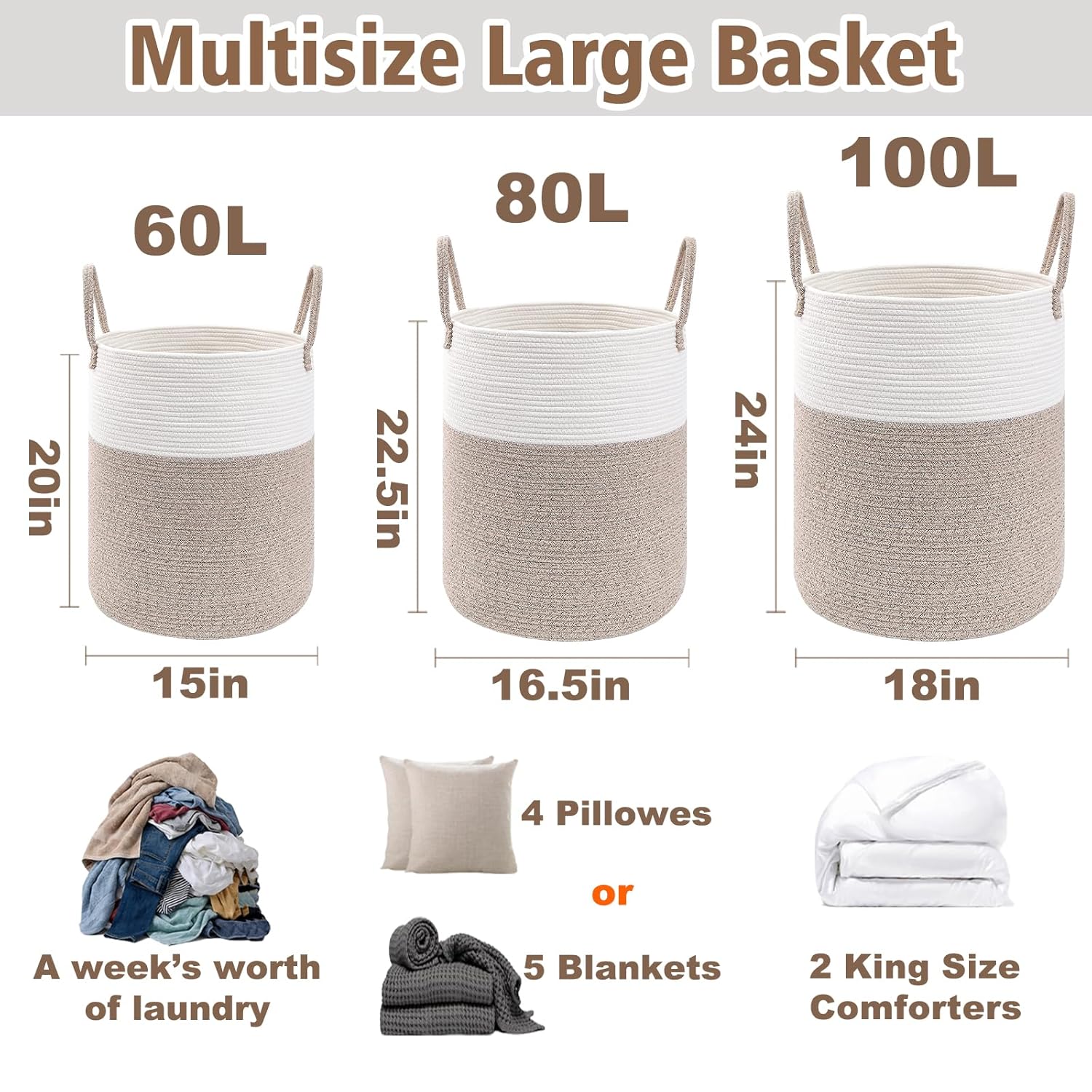 Large 60L Cotton Rope Woven La - Baby Nursery Basket recension och pris