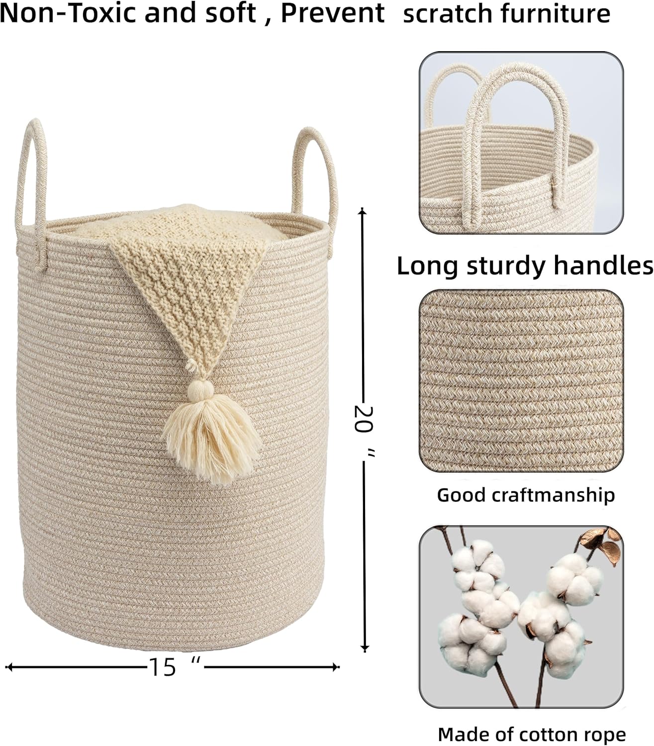 Woven Cotton Rope Laundry bask - Baby Nursery Laundry Hamper recension och pris