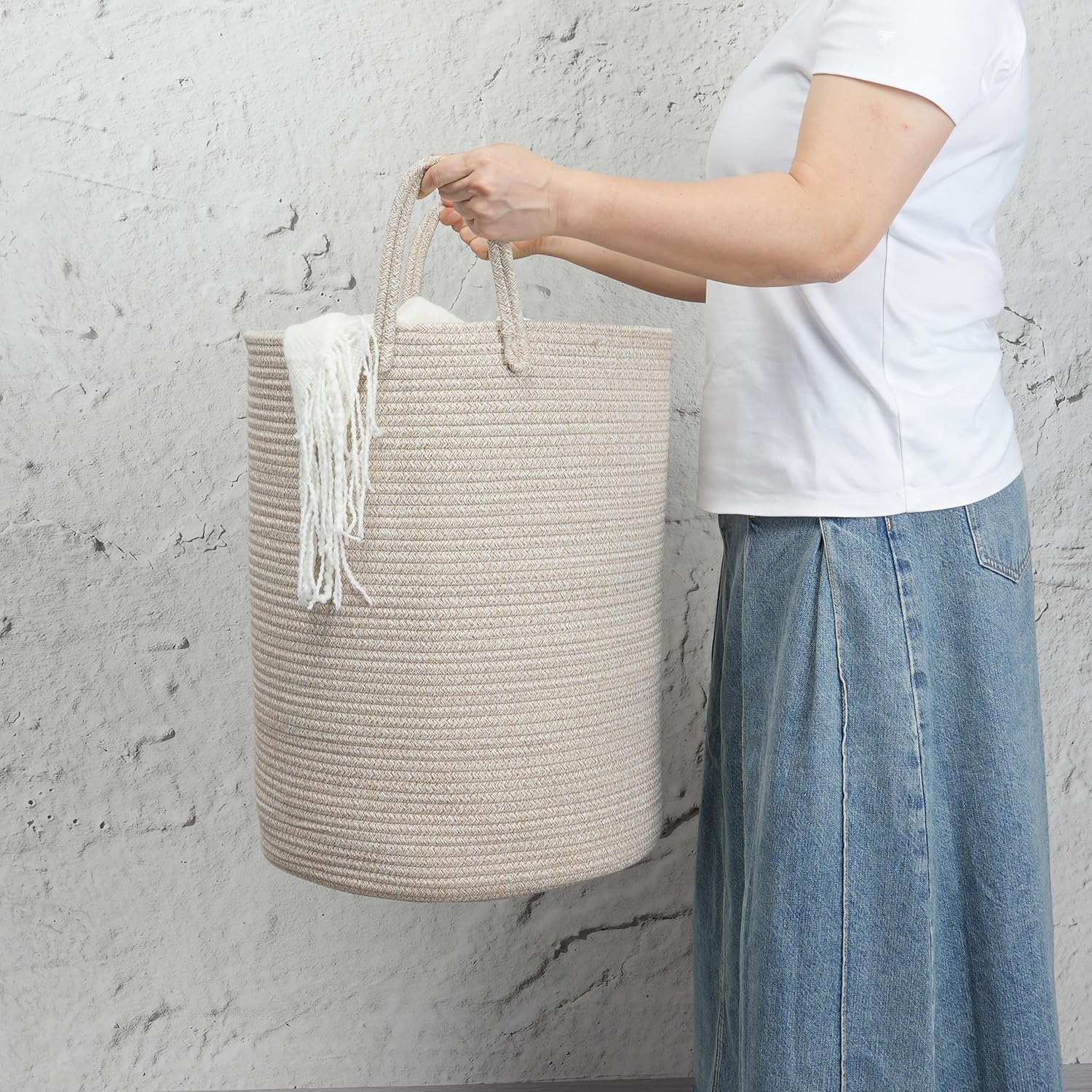 Woven Cotton Rope Laundry bask - Baby Nursery Laundry Hamper recension och pris