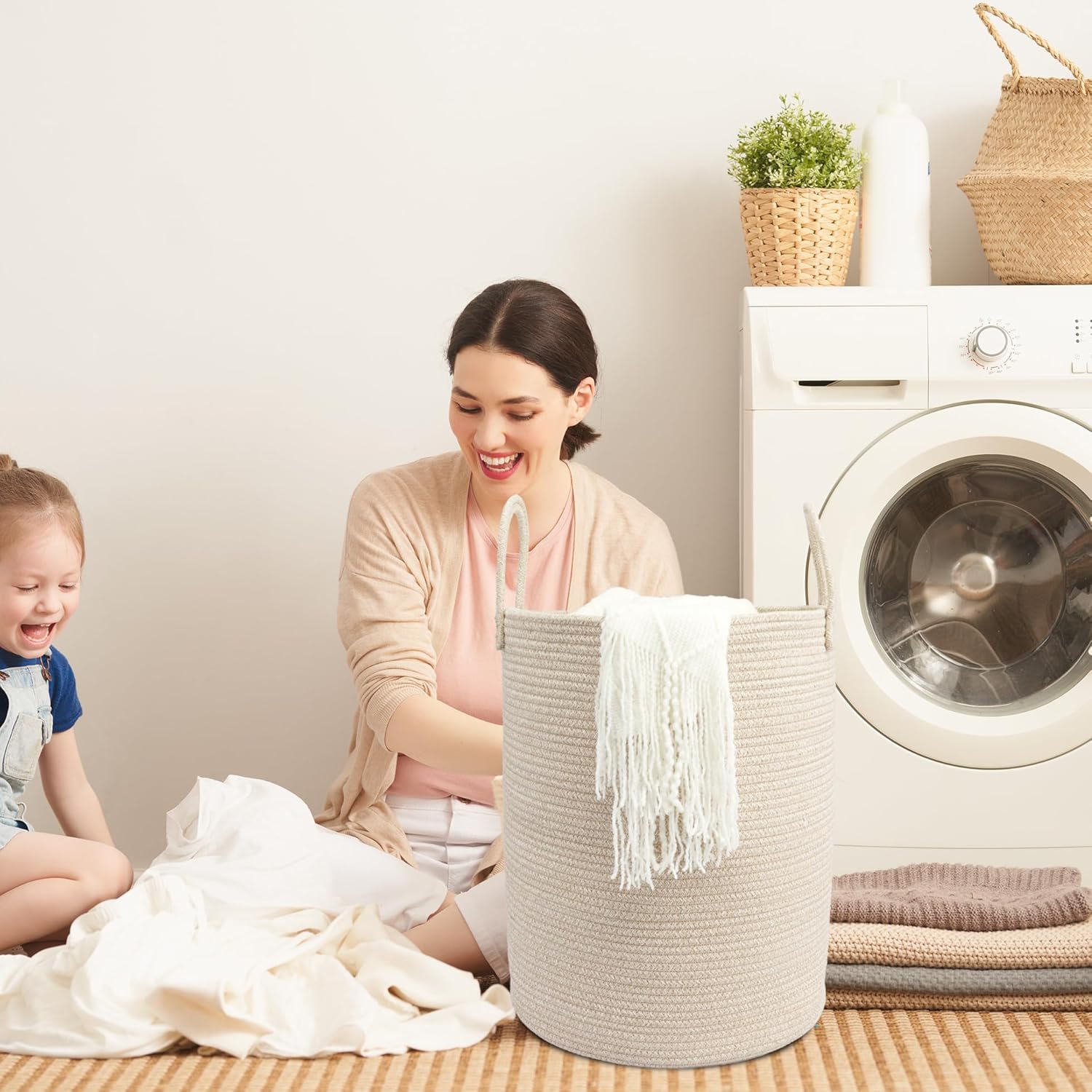 Woven Cotton Rope Laundry bask - Baby Nursery Laundry Hamper recension och pris